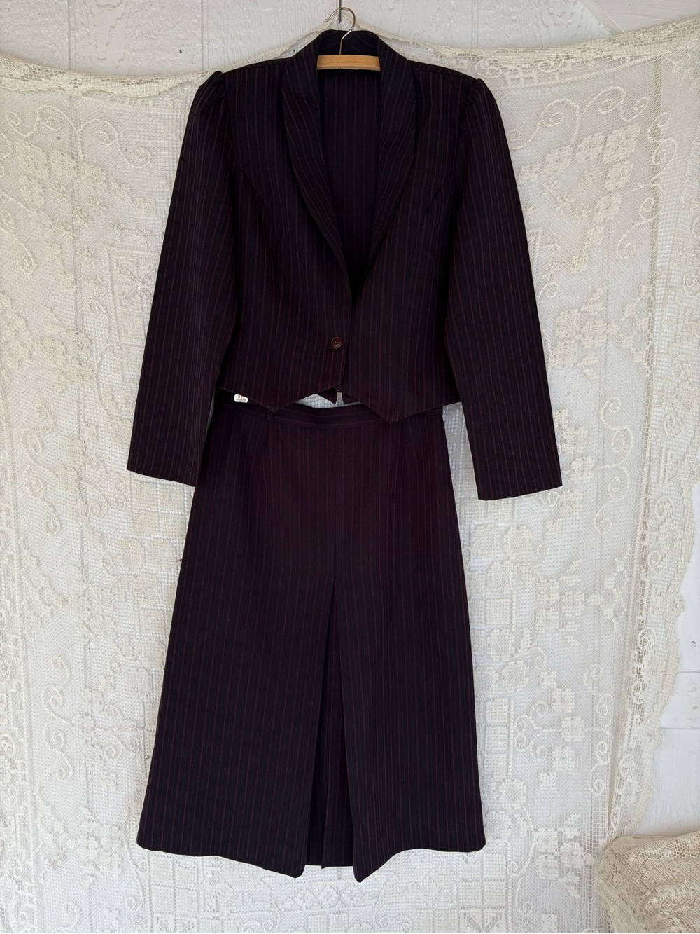 Pinstripe Navy  Two-Piece Jacket & Skirt Set 14 inch waist